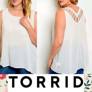 Torrid White Tank Top Plus 1X 14 16 Hi Low Strappy Back Chiffon Shirt Blouse NEW